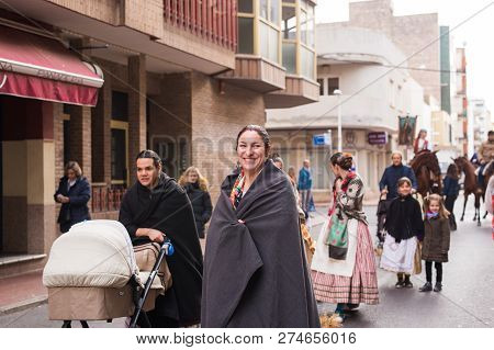 Oropesa Del Mar, Spain - January 13, 2018: Holiday Procession On Festival Of Saint Anthony In The St