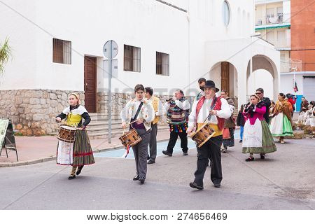 Oropesa Del Mar, Spain - January 13, 2018: Holiday Procession On Festival Of Saint Anthony In The St