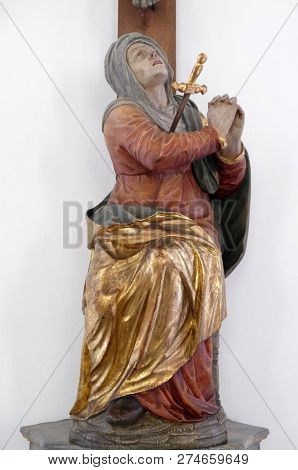 RETZBACH, GERMANY - JULY 04, 2018: Our Lady of Sorrows statue in Maria im Grunen Tal pilgrimage church in Retzbach in the Bavarian district of Main-Spessart, Germany