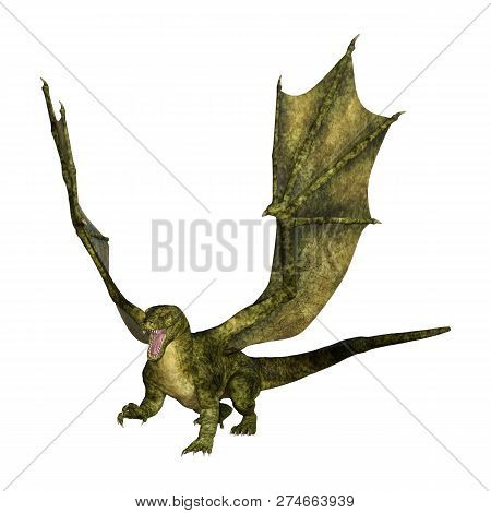 3D Rendering Fairy Tale Dragon On White