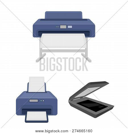 Vector Illustration Of Printer And Plotter Symbol. Collection Of Printer And Machine Vector Icon For