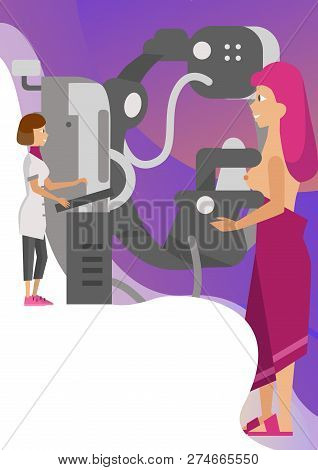Doctor Checking Female Patient Breast With Mammogram Poster