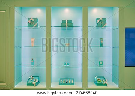 ROME, ITALY - CIRCA NOVEMBER, 2017: interior shot of Acqua dell'elba shop in Rome.