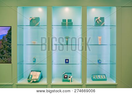 ROME, ITALY - CIRCA NOVEMBER, 2017: interior shot of Acqua dell'elba shop in Rome.