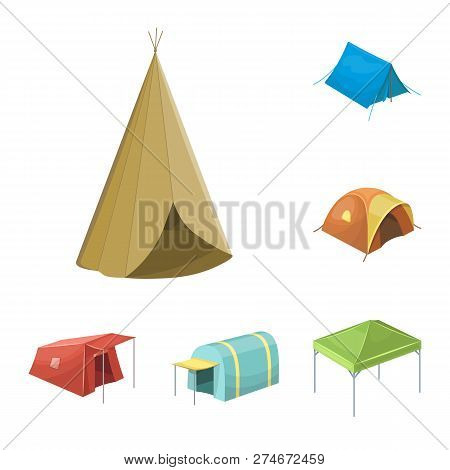Vector Design Of Tent  And Camp Logo. Set Of Tent  And Forest Vector Icon For Stock.