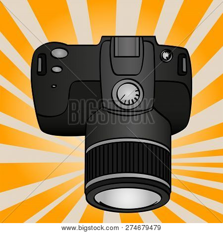 Pop Art Objects Are Electronic Equipment For Photography. Professional Camera For Shooting. Comic Bo