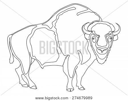 Animal Artiodactyl, Bison, Cow. Comic Book Style Imitation. Object On White Background. Book Colorin