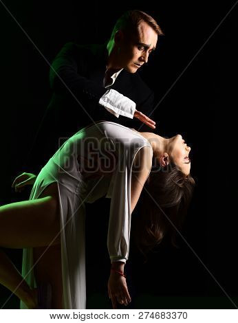 How Could You Not Fall In Love. Couple Of Mime Artists Perform Romance On Stage. Couple In Love With