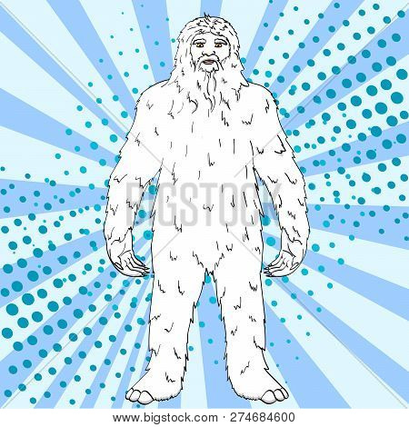 Pop Art Background Raster Nepal, Yeti, Abominable Snowman. Color Comic Book Style Imitation Big Foot