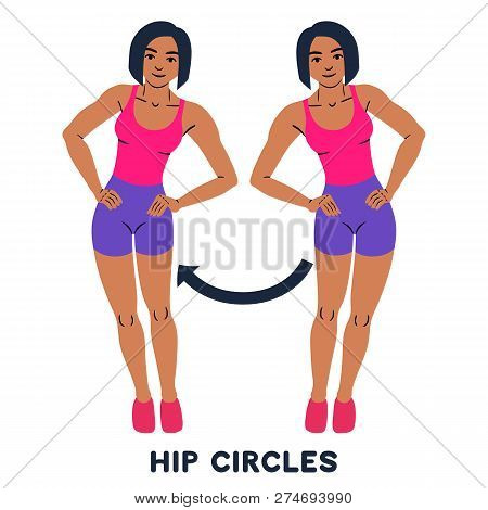 Hip Circles. Sport Exersice. Silhouettes Of Woman Doing Exercise. Workout, Training Vector Illustrat