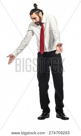 isolated businessman lood down sorry pose 