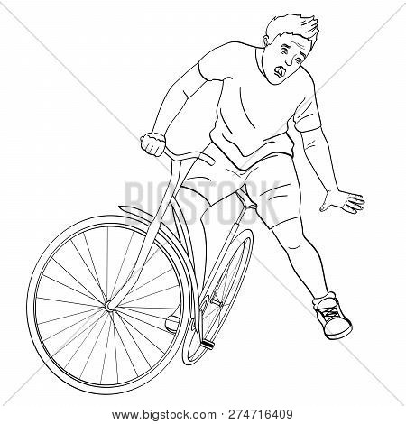 Isolated Object On White Background. The Man Is Falling Off The Bicycle. Emotion Funk, Pain, Raster 