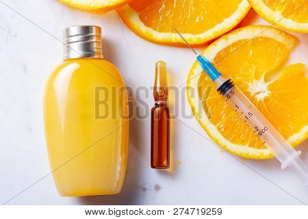 Vitamin C, Natural Anti Aging Cosmetics Cream And Serum Ampula