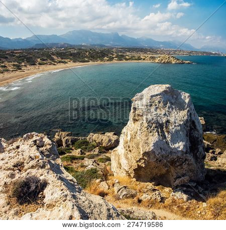 View To The Sand Alagadi Beach From The Top Of The Hill Northern Cyprus