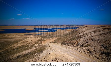 Landscape Of Sudochye Lake Aka Part Of Former Aral Sea At Urga Fishing Village At Karakalpakstan, Uz