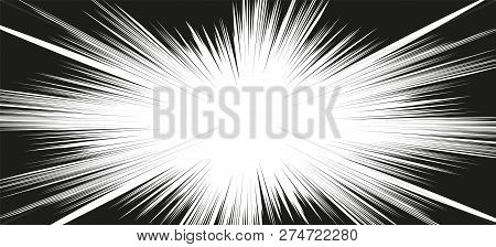 Comic Book Action Lines. Speed Lines Manga Frame. Cartoon Background. Black And White Vector Retro I