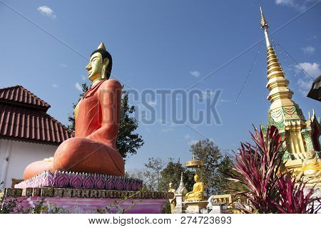 Stupa Chedi And Buddha Statue Images In Wat Phrachao Thanchai And Phra That San Kwang Temple At Chia