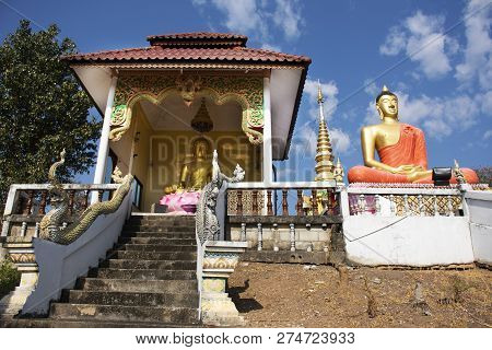 Stupa Chedi And Buddha Statue Images In Wat Phrachao Thanchai And Phra That San Kwang Temple At Chia