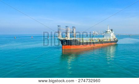 Oil Tanker, Gas Tanker In The High Sea.refinery Industry Cargo Ship,aerial View,thailand, In Import 