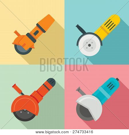 Angle Grinder Icon Set. Flat Set Of Angle Grinder Vector Icons For Web Design