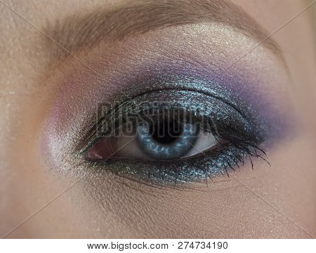 Eye, Beautiful Blue. Macro Image Of Human Eye. Insightful Look Blue Eyes Girl. Female Face Macro, Cl