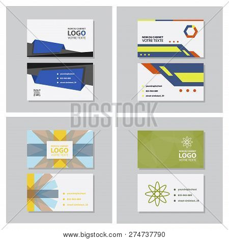 Set Of Modern Simple Light Business Card Template With Flat User Interface