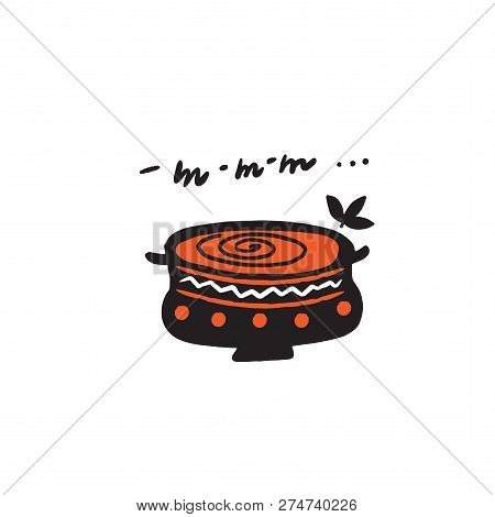Tasty Food. Funny Bowl With Phrase Mmm. Hand Drawn Vector Illustration.