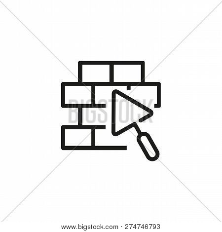 Bricklaying Line Icon. Wall, Trowel, Cement. Building Concept. Can Be Used For Topics Like Construct