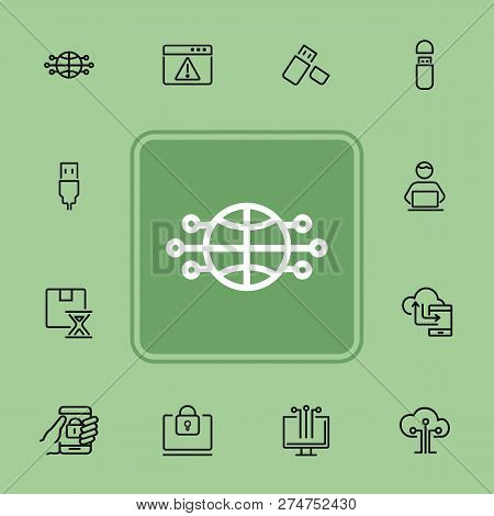 Hacking Line Icon Set. Programmer, Computer, Memory Stick. Information Technology Concept. Can Be Us