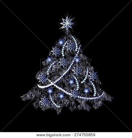 Festive Card By Christmas And New Year, Gold Tone, The Color Vector Image On A Black Background