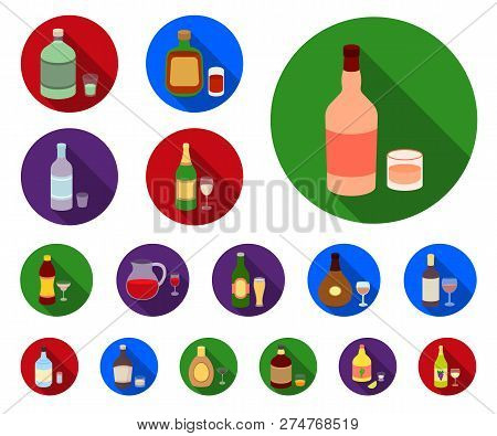 Types Of Alcohol Flat Icons In Set Collection For Design. Alcohol In Bottles Vector Symbol Stock Web