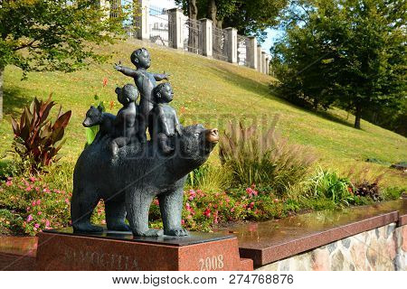 Republican St., Telsiai (telsiu), Lithuania - September, 25, 2018: Sculptural Composition Of The 