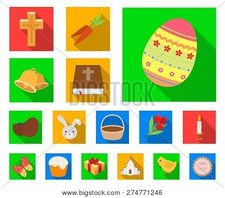 Easter Is A Christian Holiday Flat Icons In Set Collection For Design. Easter Attributes Vector Symb