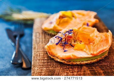 Asparagus salmon tartlets chiffonade, pickled vegetables, creamy creamy