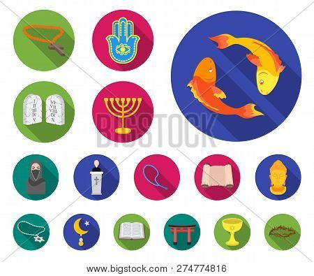 Religion And Belief Flat Icons In Set Collection For Design. Accessories, Prayer Vector Symbol Stock