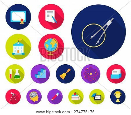 School And Education Flat Icons In Set Collection For Design.college, Equipment And Accessories Vect