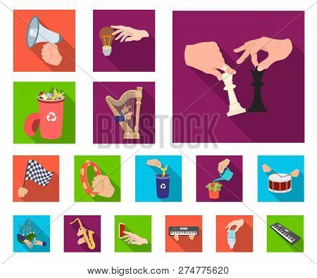 Manipulation By Hands Flat Icons In Set Collection For Design. Hand Movement Vector Symbol Stock Web