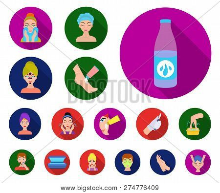 Skin Care Flat Icons In Set Collection For Design. Face And Body Vector Symbol Stock Web Illustratio