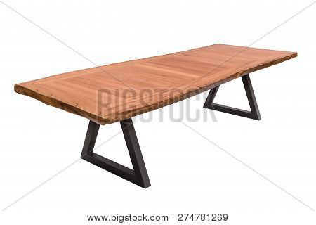 Wooden Modern Table On White Background.
