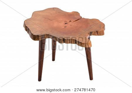 Wooden Modern Table On White Background.