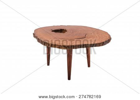 Wooden Modern Table On White Background.