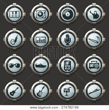 Disco Or Club Vector Icons In The Stylish Round Buttons For Mobile Applications And Web