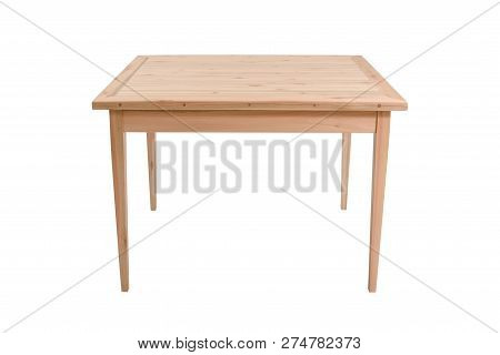 Wooden Modern Table On White Background.