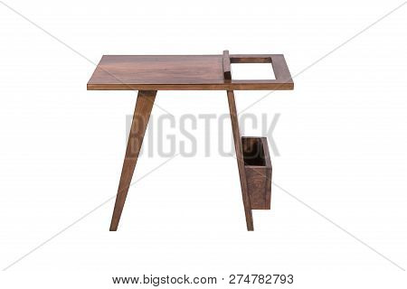 Wooden Modern Table On White Background.