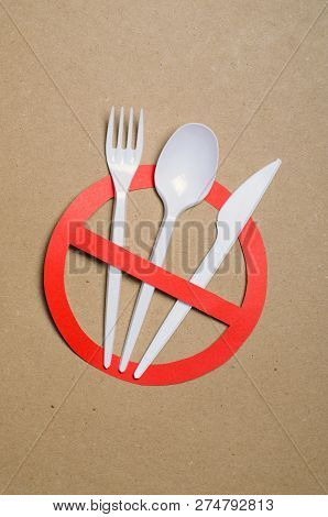 No Plastic Cutlery, Plastic Pollution Concept, Top View