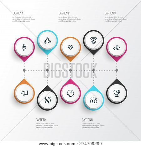 Game Icons Line Style Set With Bowling, Smart Watch, Vitamins And Other Kegling Elements. Isolated V