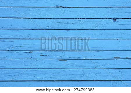 Old Blue Wood Plank Surface Texture. Wooden Board Background With Copy Space.