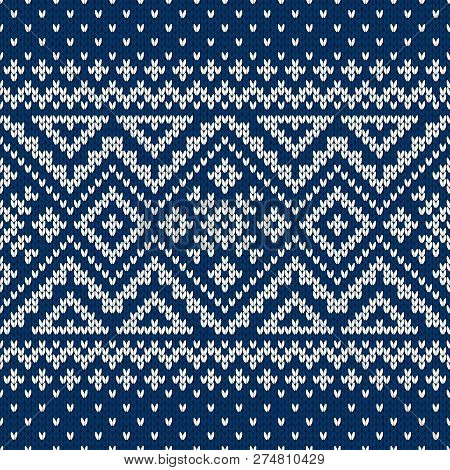 Winter Sweater Fairisle Design. Seamless Christmas And New Year Wool Knitting Pattern. Vector Illust
