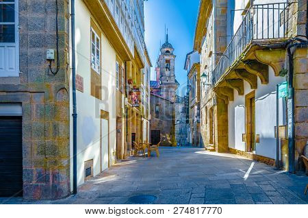 Santiago De Compostela, Spain - April 4, 2015: Urban Scene In Santiago De Compostela, Galicia, North