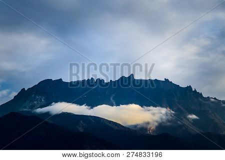Mount Kinabalu View In The Morning With The Low Level Cloud.